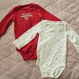 Carter's Red and White Valentine's Onesies Size 12m